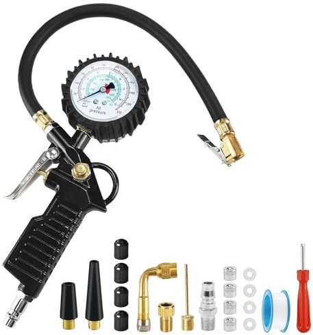 RHHGHY Reifenfüller mit Manometer, 220 PSI, 0-15 Bar, Digitales Druckmanometer, für Fahrrad, Motorrad, Auto