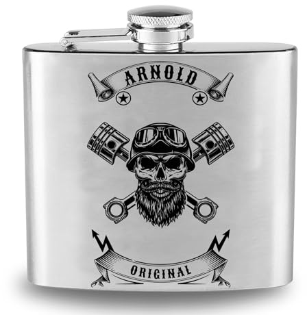 Edelstahl Flachmann mit Gravur Motorrad personalisiert mit Name 170 ml 4 Motive zur Auswahl für Motorradfahrer Biker auch als Geschenkset