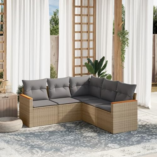 Faroom Ecklounge mit Stauraum Gartenlounge Lounge Balkonsofa Klein Balkon Lounge Balkonsofa Ecksofa Balkonmöbel Beige und Grau 5-tlg-Type-A576