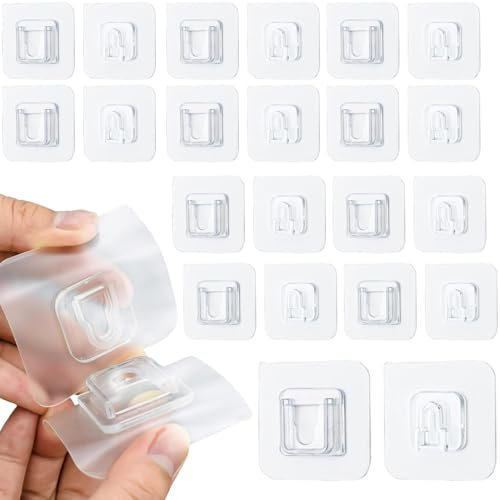 Klebehaken 20 Paar Set Transparent,Klebehalterung, kein Bohren erforderlich, selbstklebende doppelseitige Wandhaken,abnehmbar, geeignet für Küche, Bad, Wohnzimmer