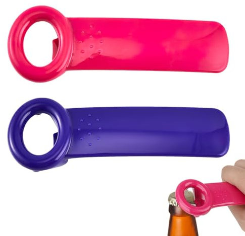 Jarkey Original Easy Jar Key Opener, 2PCS Can Lid Openers for Arthritis Hands Can Opener Arthritis Bottle Beer Open Tool Easy Jar Keys Grippers for Elderly Children Women (Rose + Purple)