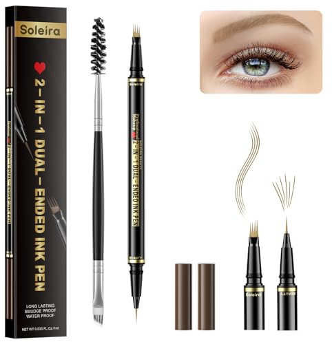 Eyebrow Pen, Soleira Waterproof Eyebrows Pencil with 4 Tip Microblading Eyebrow Pen and Dual-ended Eyebrows Brush, for Natural-Looking Brows, Long-Lasting