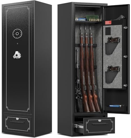 KAER 5-6 Gun Safe,Gun Safes for Rifle and Pistols,No Assembly Gun Cabinets,Rifle Safe,GunSafes for Rifle and Shotguns,Gun Safes & Cabinets with Drawer,Indoor Gun Rack,Removable Shelf (L)