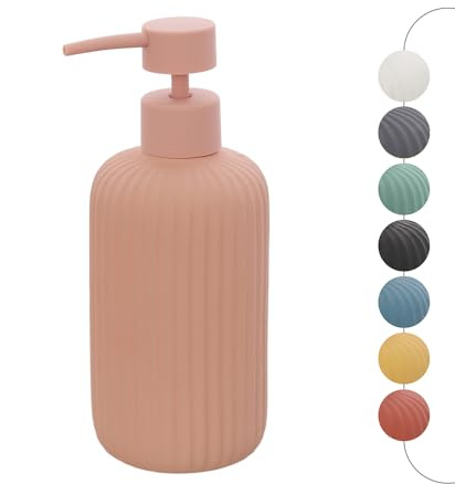 Inbagno Dispenser Sapone Rosa cannettato in Ceramica Soft Touch, Ricaricabile con erogatore Pump e capienza 330 ml, Spring