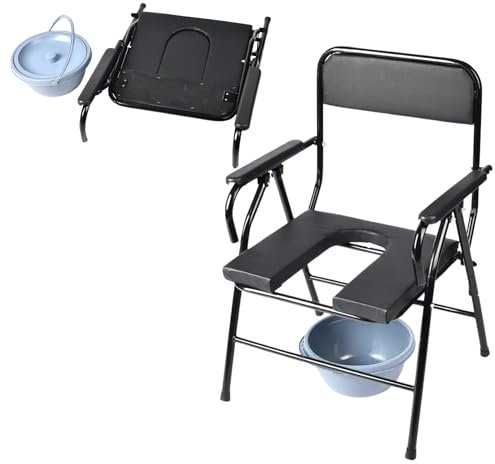 AIRM HEALTH Toilettenstuhl mit Sanitärausstattung, Stabil und Komfortabel, Mit Herausnehmbarem Eimer, Rutschfeste Füße, Für Senioren und Menschen mit eingeschränkter Mobilität (8234)