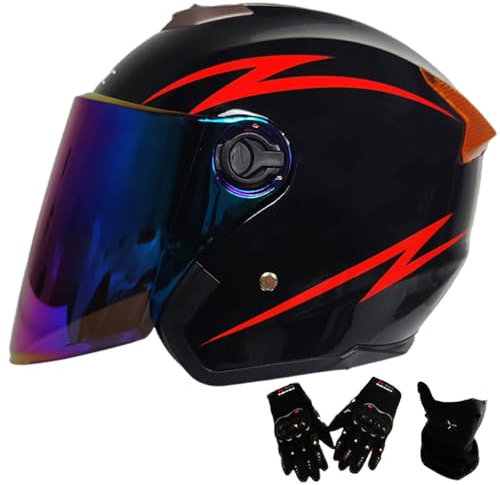Jethelm mit Doppelvisier | Roller Helm Fashionhelm | Jethelm mit Sonnenblende und Visier | Jet Helm mit Sonnenblende | ECE/DOT Zertifiziert | Motorradhelm mit Visier Q,One Size(55-61CM)