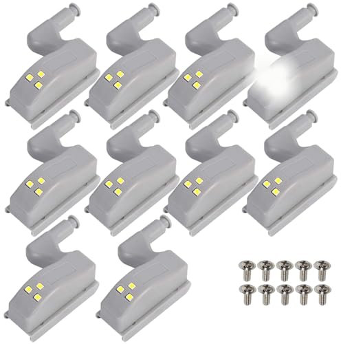 10 Stück LED Schrankleuchten, Schrankscharnier mit Sensor Licht Nachtlichter Schranklicht für Schlafzimmer Kleiderschrank Schaukästen