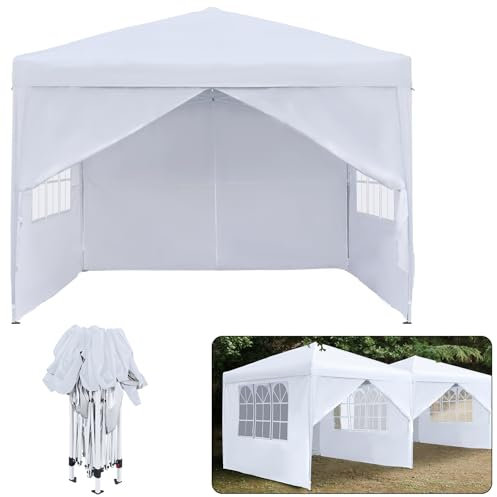 Froadp Pavillons 2.5x2.5 m Klappbarer Faltpavillon Pop-up Partyzelt Wasserdicht mit Seitenteilen & Tragetasche UV Schutz Festzelt Gartenzelt für Outdoor Picknick Party Camping, Weiß