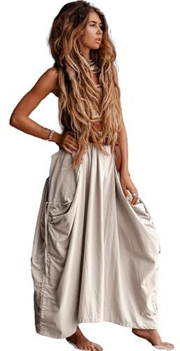 Thaluta Boho Hippie-Zigeuner-Rock für Damen, Maxirock aus Bio-Baumwolle, mit Taschen