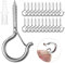 Ruikdly Crochet Inox a Visser 30 Pièces Piton à Visser avec Boucle de Sécurité Crochets de Plafond Bois Pour Suspendre des Paniers à Plantes, des Mangeoires à Oiseaux, des Lanternes,Tasse