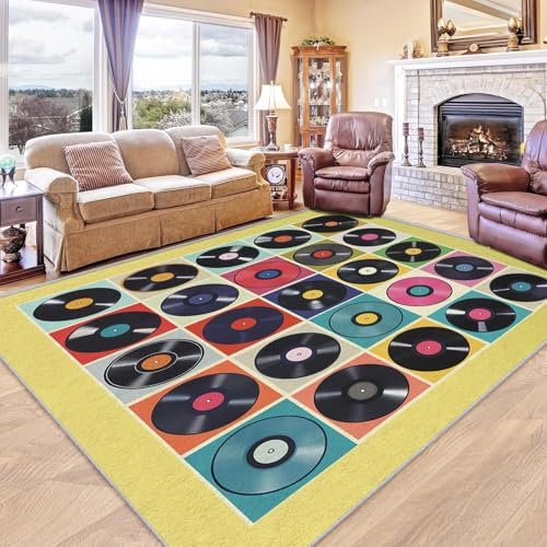 SMXVRC CD Platte Teppich Wohnzimmer, 70x140cm, Bunt Schallplatten Schlafzimmerteppich, Kurzflor Dauerhaft rutschfest Maschinenwaschbar Designer Teppich für BüRo Wohnzimmer Boden