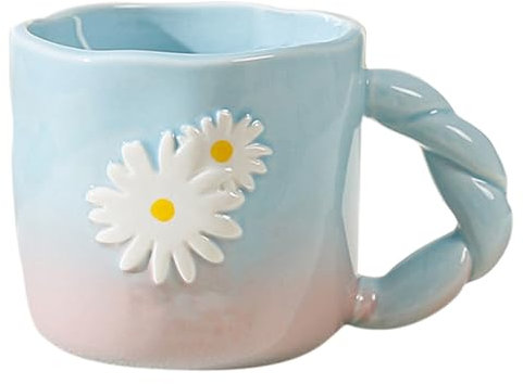 Taza de café con diseño de flores, taza de café de 400 ml, tazas de café de cerámica novedosas, tazas creativas para bebidas calientes, frías, té, leche, café matutino