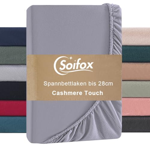 Soifox Spannbettlaken 180x200cm Winter - Grau Jersy Thermo Fleece Bettlaken 200x200 wie Biber, Kuschelig Flauschig Cashmere Touch Bettlaken für Boxspringbett Topper Matratze mit Gummizug