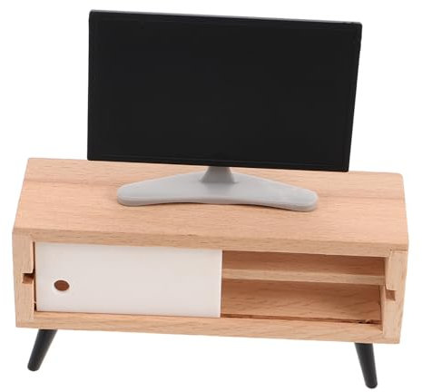 Yardwe 1/12 Scale Dollhouse Miniature Tv and Cabinet Set for Kids, White Vintage Television Model, Simulation Tv Furniture for Dollhouse Living Room Decoration