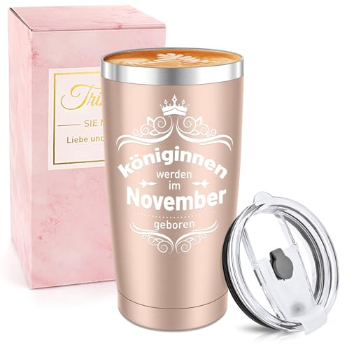 Miofula Geburtstagsgeschenk für Frauen, 20oz Travel Mug Lustig Geschenke für Mama, Freundin, Tochter, Schwester, 600ml Edelstahl Thermobecher, Kaffeebecher-Königinnen Werden im November Geboren