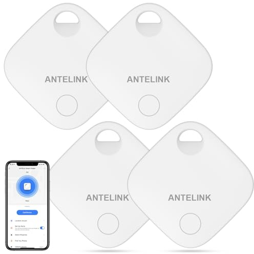 ANTELINK Smart Tracker Tag, Tracker GPS inteligente, compatible con iOS, App Tuya gratuita, para llaves, equipaje, maletas, batería reemplazable, 4 unidades