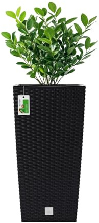 PAFEN Hoher Blumenkübel 26,6l – 26,5 x 26,5 x 51 cm - Pflanzkübel in Rattan-Optik Inkl. Pflanzeinsatz 11L Kunststoff Topf Blumentopf Pflanzenbehälte, Anthrazit