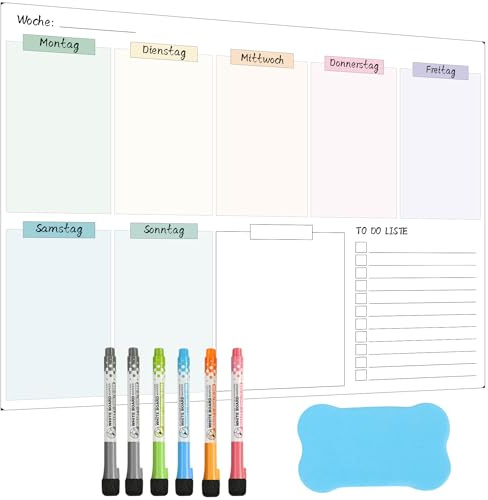 SONNELD Wochenplaner Abwischbar für Kühlschrank (42x30 cm) – Wochenplaner Familie & Essensplaner – Whiteboard mit vollflächiger Magnethaftung –Familienplaner Abwischbar für Küche & Büro