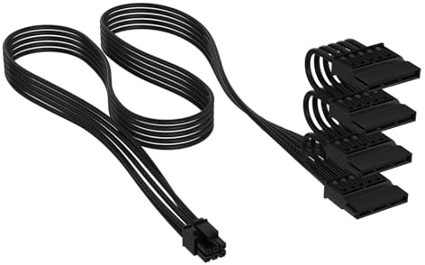 Corsair Elite Premium Cable de Alimentación SATA Type 5 con Funda Individual (4 Conectores) – Diseño Paracord de Malla de Triple Capa, Compatible con PSU Type 5 – Negro