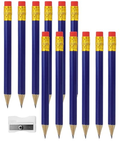 REBECCAHOWARD 12 Stück Holzstifte mit Schriftmesser,Blau Druckbleistifte,Mini-HB-Golf-Blei-stifte,Langlebig Und Komfortabel Kleine Bleistifte,Kurze Sechseck Bleistifte,Für Kinder,Schüler