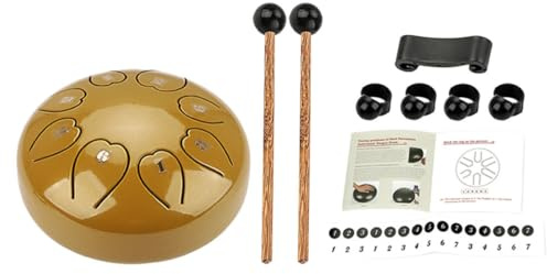 GLEAVI Tragbare Große Gelbe Zungentrommel aus Metall Handtrommel Schlaginstrument für Meditation und Entspannung Robustes Konzert Percussion Instrument für Anfänger und Erwachsene