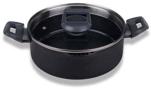 Fackelmann Keramik Servierpfanne mit Glasdeckel Statement Ø 24 cm – Gepresstes, recyceltes Aluminium mit keramischer Beschichtung, PFAS-frei, hitzebeständig bis 150°C, Induktionsgeeignet