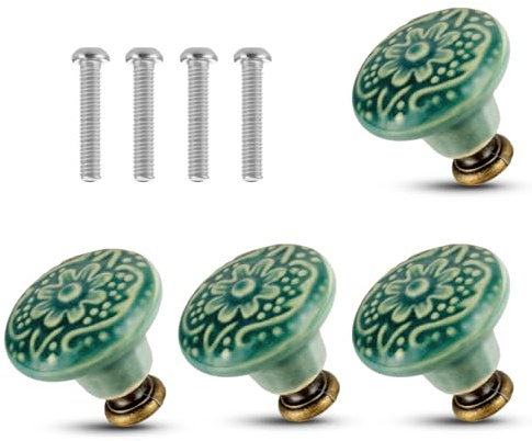 CIATBYYJ 4 Pcs Vintage Flower Cabinet Knobs, Decorative Furniture Knobs with Mounting Screws for Cupboard Drawer Closet Door