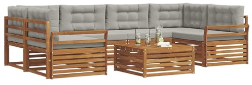 vidaXL Outdoor-Sofagarnitur mit Kissen 7 pcs Natürlich und Hellgrau, Gartenmöbel, modernes Outdoor-Sofa, strapazierfähiges Set, Terrassen-Lounge und Sitzgruppe