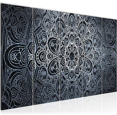 Runa Art Wandbild XXL Mandala Abstrakt Wohnzimmer Schlafzimmer 200 x 80 cm Schwarz Weiss Grau 5 Teilig - Made in Germany - 109455c