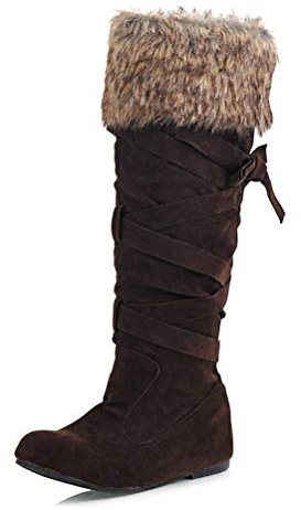 Minetom Stivali Donna Scarpe da Moda Autunno Inverno Caldo Casual Lunghi Stivali Tacchi Bassi Slip On Aumentare Dentro Marrone 35 EU