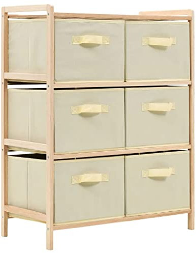 vidaXL Zedernholz Korbkommode 6 Stoffkörbe Beige Korbregal Schubladenregal