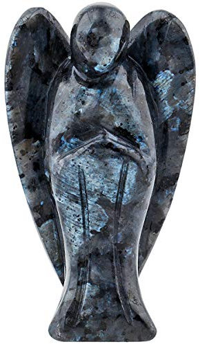 Nupuyai 7cm Labradorit Edelstein Kristall Engel Figur Schutzengel Heilstein Taschenengel Friedensengel Glücksbringer Reiki Deko
