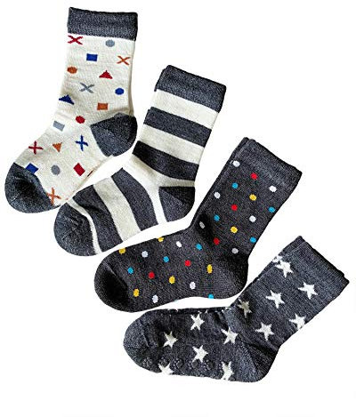 vitsocks Kids 80% MERINO WOOL Warm Winter Boys Girls Socks (4 PAIRS) Woolen Terry Sole Junior Childrens Sizes UK, multipack1, 9-12