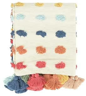 Creative Co-op 60 L x 50 W Woven Cotton Throw with Tufted Dots & Tassels Überwurf, Baumwolle, Mehrfarbig, Twin
