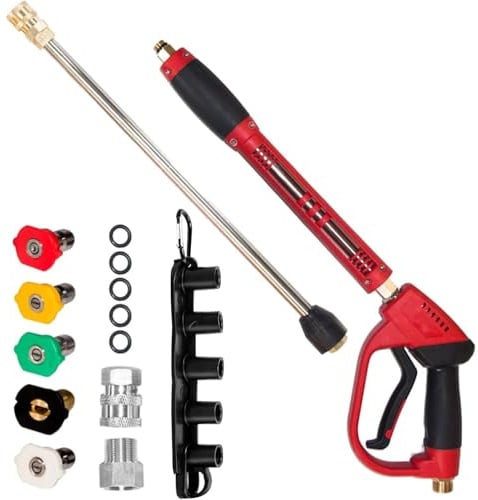 Hourleey Pressure Washer Gun, Red High Power Washer Gun with Replacement Wand Extension, 5 Nozzle Tips, M22 Fittings, 40 Inch, 5000 PSI