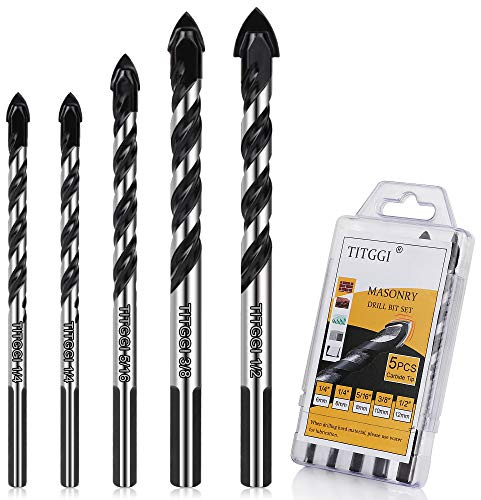 TITGGI Concrete Drill Bit & Masonry Drill Bit Set, Professional Drill Bit Set (5PCS) for Glass/Brick/Plastic/Cement/Wood/Tile/Etc, Industrial Strength Carbide Drill Bit Tip, 1/4-1/2 by TITGGI