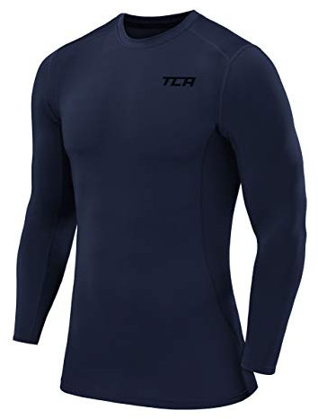 TCA Men Long Sleeve Compression Shirt, Athletic Workout Sports Undershirt Base Layer Top - Navy Eclipse, XL