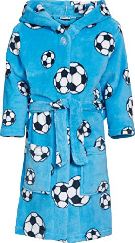 Playshoes Unisex Kinder Fleece-Bademantel Morgenmantel, blau Fußball, 158/164
