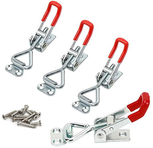 YOUTU® Spannverschluss, Klein Kniehebelspanner Verstellbar, Halten Kapazität Latch Button Toggle Latch 150kg, Mit 16 Stücke Schrauben Metall Haltekapazität Türriegel (4 Stück)