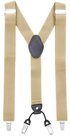 MASADA Hosenträger für Herren mit robusten Clips stufenlos verstellbar 3,5 cm breit und bis zu 195 cm Körpergröße Beige
