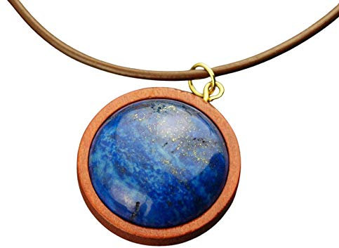 Lederkette Lapislazuli blau Edelstein Cabochon Holz Anhänger Leder Kette Juvelato