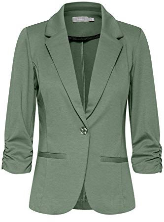 fransa FRZablazer Damen Blazer Kurzblazer Jacke mit Stretch Geraffte Ärmel mit Taschen, Größe:L, Farbe:Lily Pad (165807)