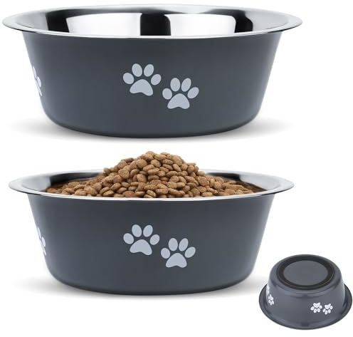 PETTOM Gamelle Chien INOX (Lot de 2, 2x860 ML, Diamètre 17,5cm), Gamelle Eau Croquette pour Chien Grand Moyen Petit en Acier Inoxydable, Base Antidérapante