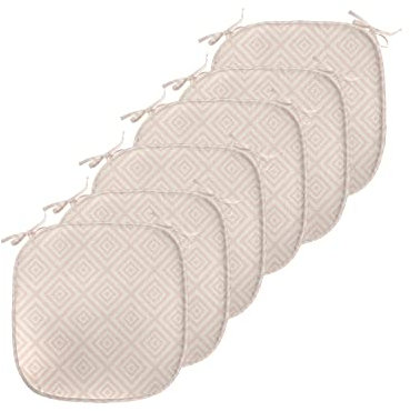 ABAKUHAUS Shabby Flora Polster für Esszimmerstühle, Pastell Diamant-Linie, Dekoratives wasserfestes Kissen mit Riemen für Küchensitze, 40 cm x 40 cm-6er Pack, Pfirsich-Creme