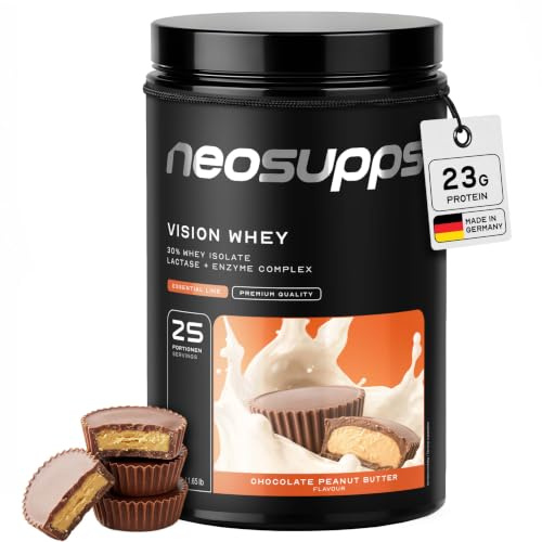 NEOSUPPS Vision Whey Protein Chocolate Peanut Butter 750 g – Whey Protein Pulver mit hochwertigem Molkenprotein, Eiweißpulver für Muskelaufbau, Protein Shake für Fitness & Sport, Made in Germany
