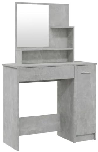 vidaXL Schminktisch mit Spiegel Stauraum Frisiertisch Kommode Frisierkommode Kosmetiktisch Schminkspiegel Schlafzimmer Betongrau 86,5x35x136cm