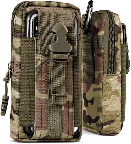 ONEFLOW Survival Case für CAT S41 Handy Gürteltasche aus Nylon mit Karabiner, Taktische EDC Tasche mit Gürtel Halterung, Etui Handyhülle Outdoor Handytasche, Camo Grün