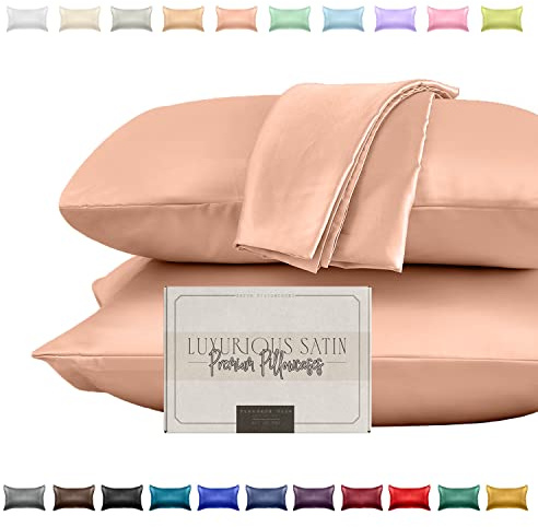 Elegant Comfort Silky and Luxurious 2-Piece Satin Pillowcase Set for Healthier Skin and Hair, Hidden Zipper Closure and Beautifully Packaged, Satin Pillowcase Set, Standard/Queen, Dusty Rose