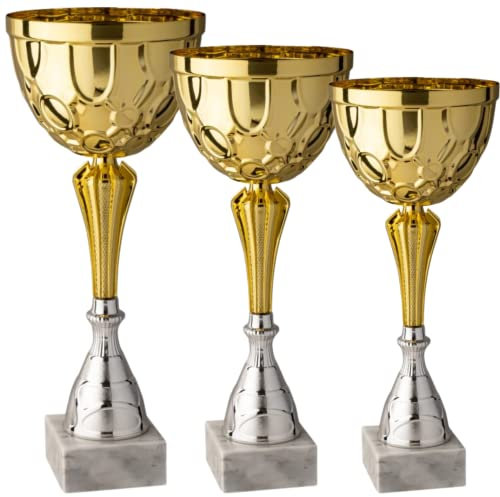Hole Gadget Tris di Premiazioni Personalizzate Coppe e Trofei Sportivi con Targhetta Inclusa Premio per Tutti Gli Sport e Riconoscimento o Fantacalcio ed Eventi Sportivi (9.221G-T)