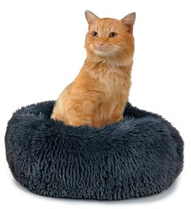 Paco Home Hundebett Katzenbett Flauschig Hundekissen Donut Hundedecke Hund Katze Hundekörbchen Katzenkorb Waschbar, Farbe:Anthrazit, Größe:Ø40 cm